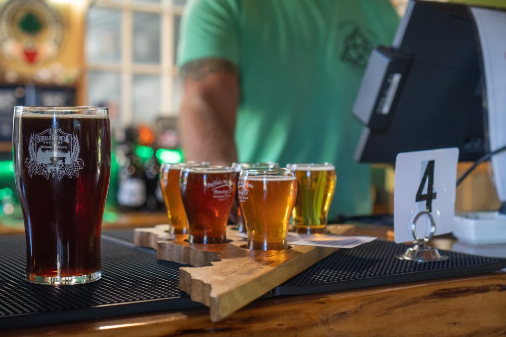 Beer and flight board at Buffalo Mountain Brewery.